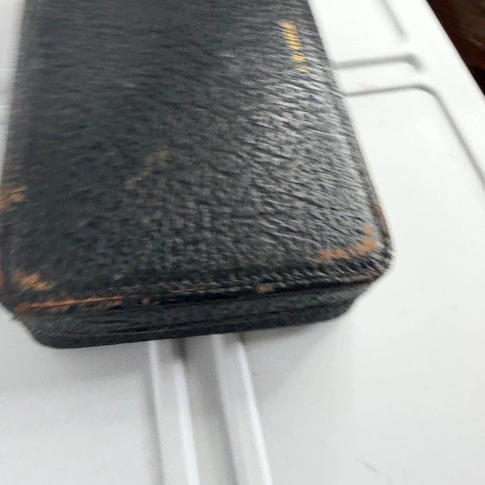Vintage Mens Grooming Kit Black Leather Case Faux Wood Brushes Mirror J W Seiple